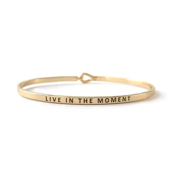Gold "Live in the Moment" Bangle - Picture 1 of 4